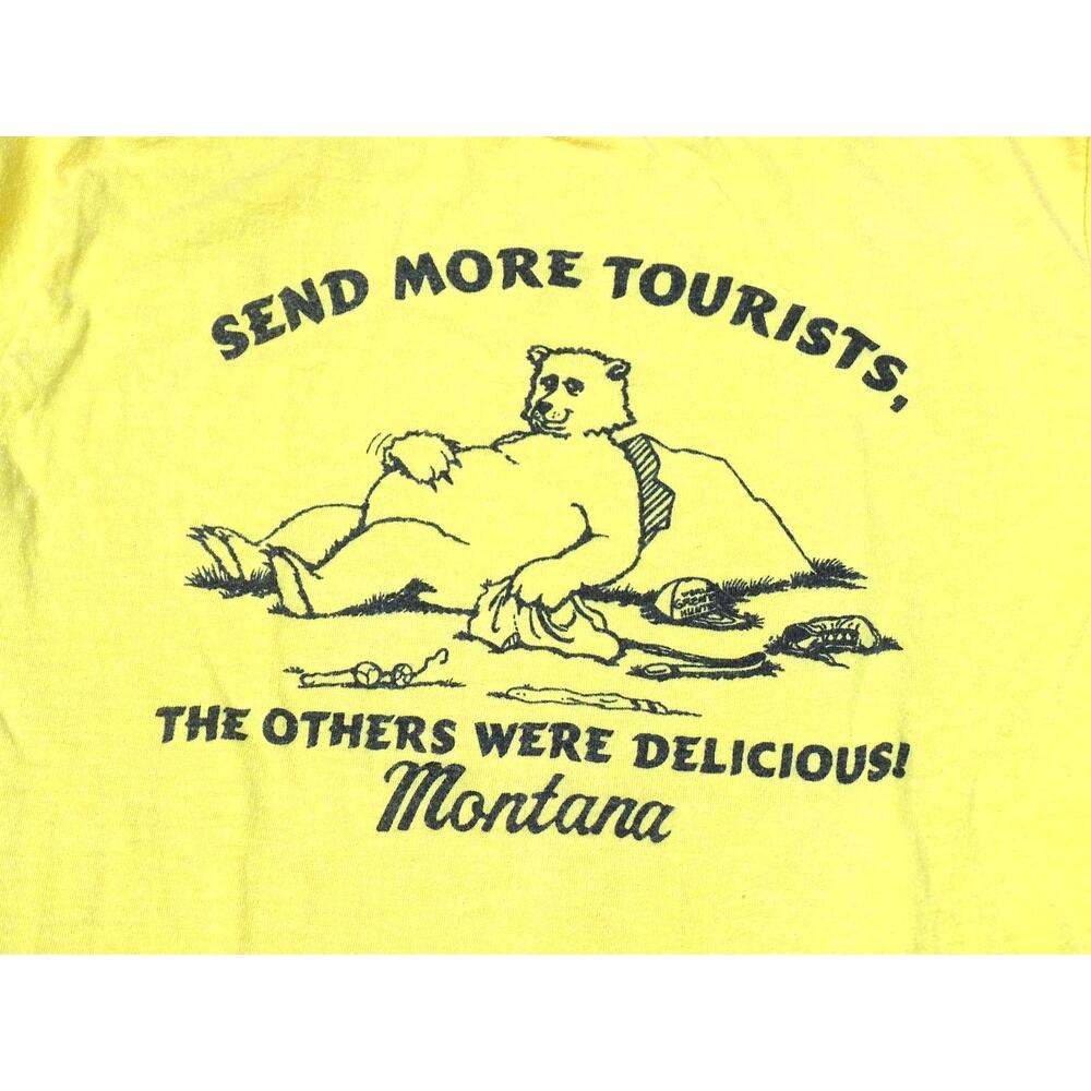 Vtg 70s 80s Montana Send More Tourists Tee M Ched Anvil Single Stitch Yellow